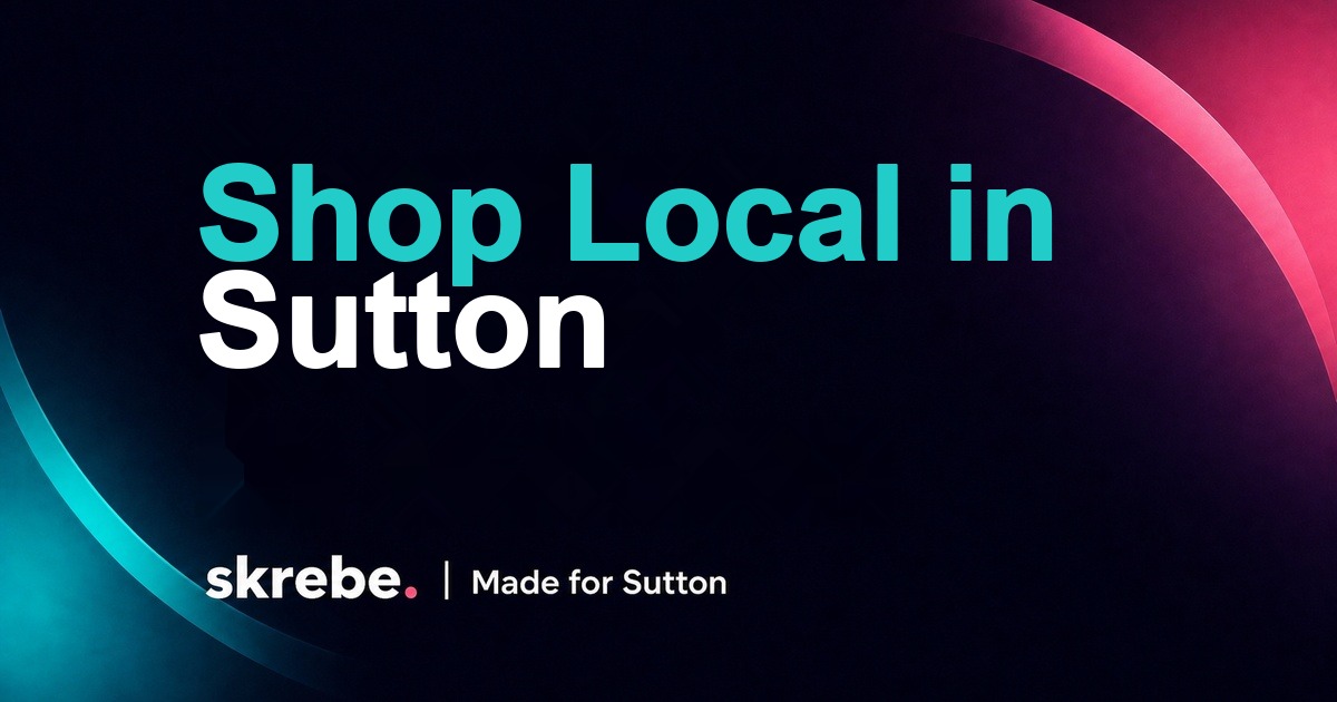 Branded skrebe cover showing a Sutton High Street shop front and local shopping message
