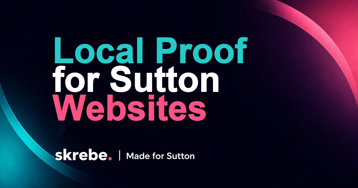 Branded skrebe cover showing a website page with Sutton local proof signals