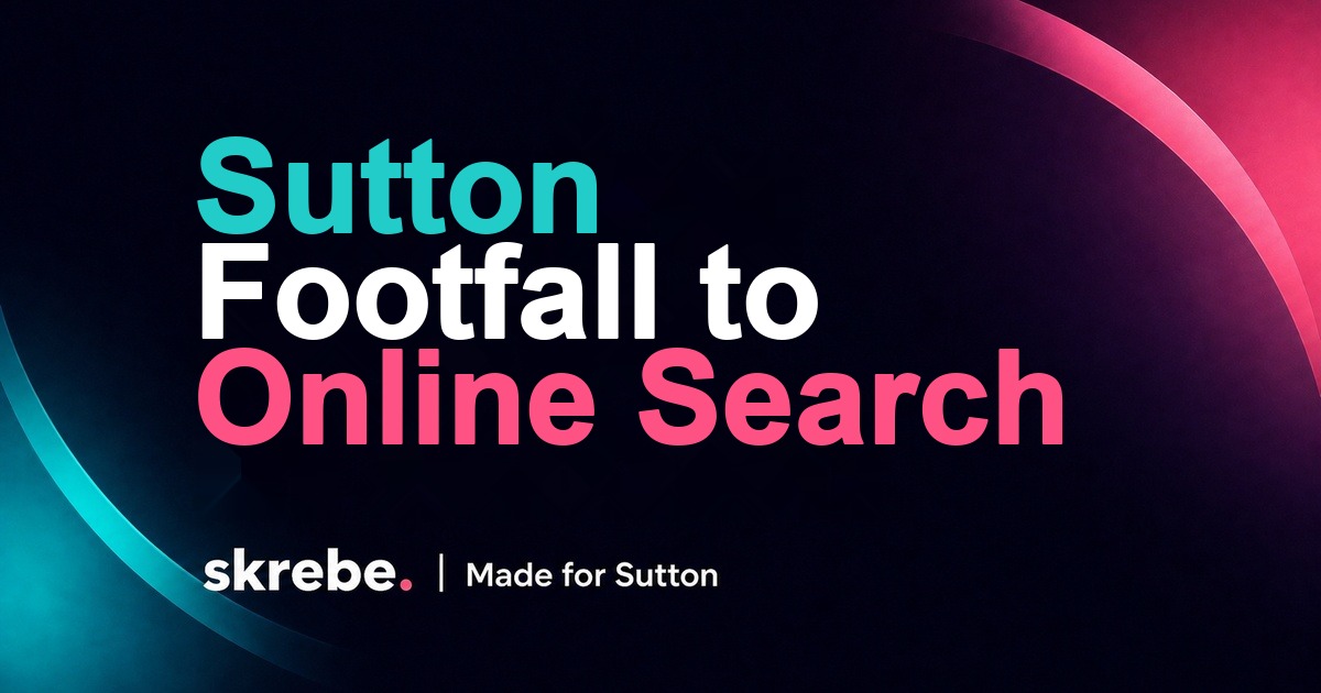 Branded skrebe cover showing a shop window, search bar and Sutton footfall idea